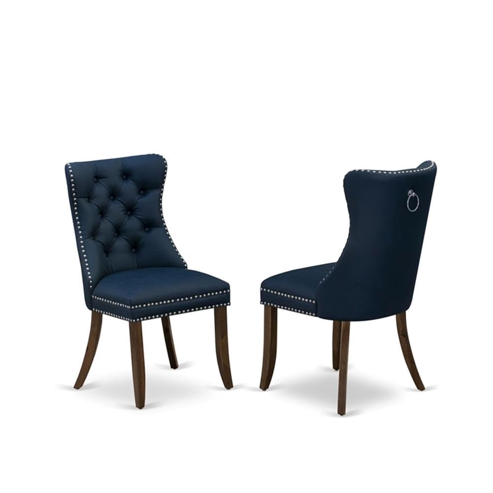9-Piece Acacia Wood Dining Set with Navy Blue Faux Leather Chairs Q9102