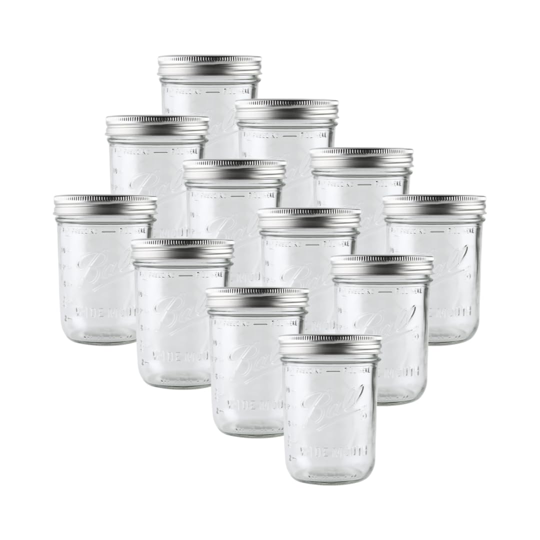 16oz Wide Mouth Glass Mason Jars with Lids & Bands, Set of 12 B11867