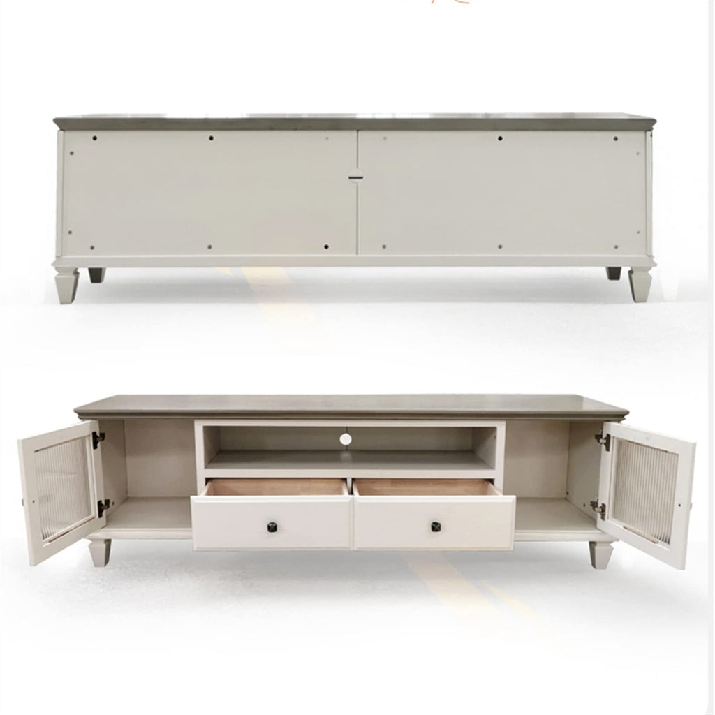 Modern TV Stand with 2 Drawers, 2 Storage Cabinets & 1 Open Shelf R859