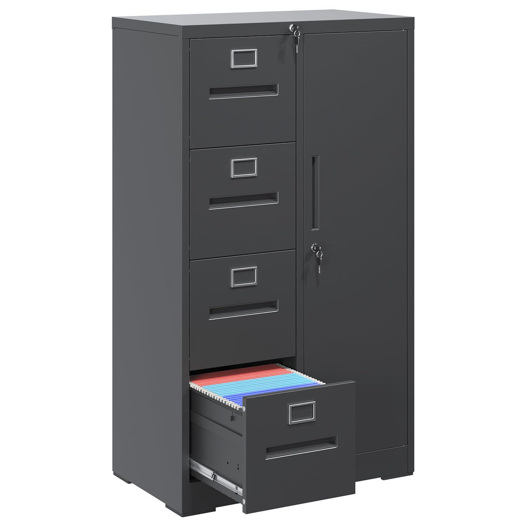 4 Drawer Black Vertical File Cabinet with Lock M4485