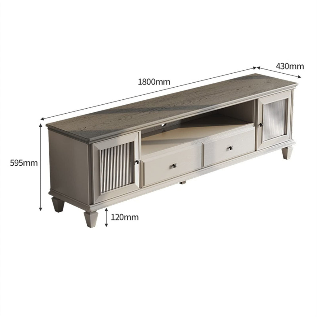 Modern TV Stand with 2 Drawers, 2 Storage Cabinets & 1 Open Shelf R859
