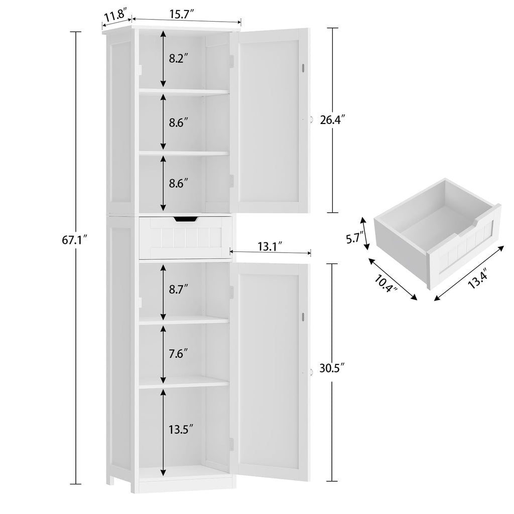 66.9" Tall Bathroom Storage Cabinet with 2 Doors & 1 Drawer Y375174