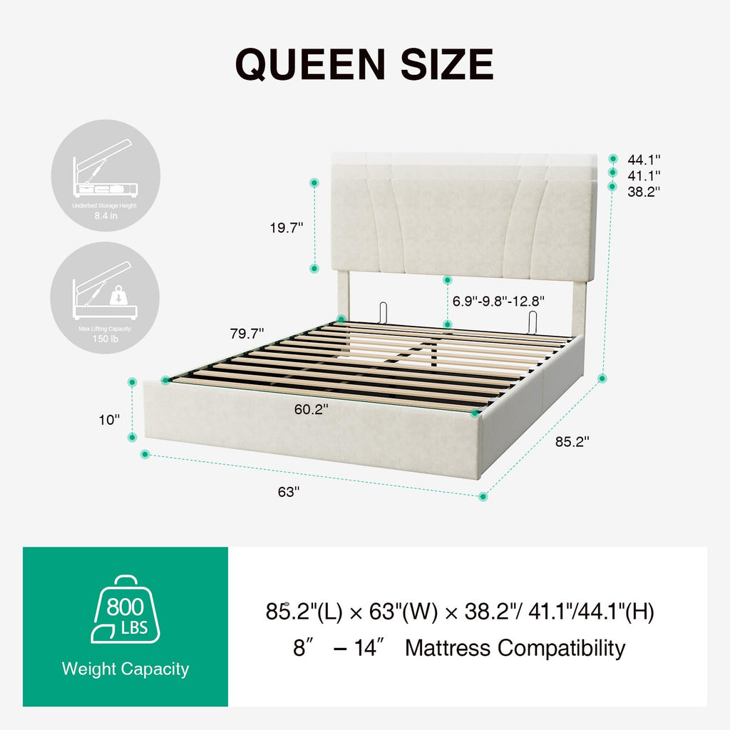 White Queen Lift Up Storage Bed Frame K654822