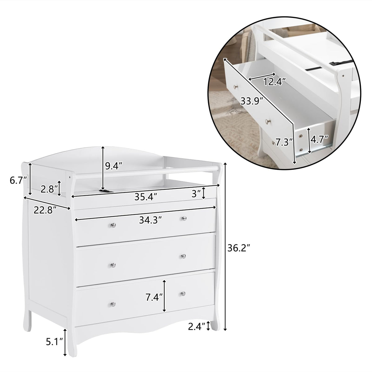 White Changing Table Dresser E7974