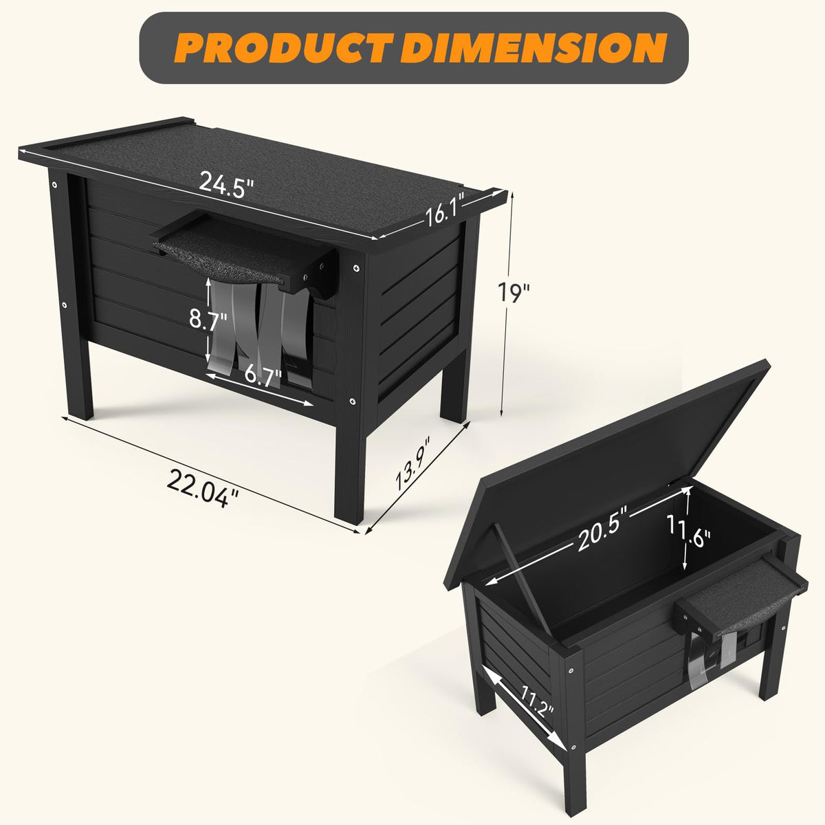 Weatherproof Insulated Solid Wood Outdoor Cat House M6066