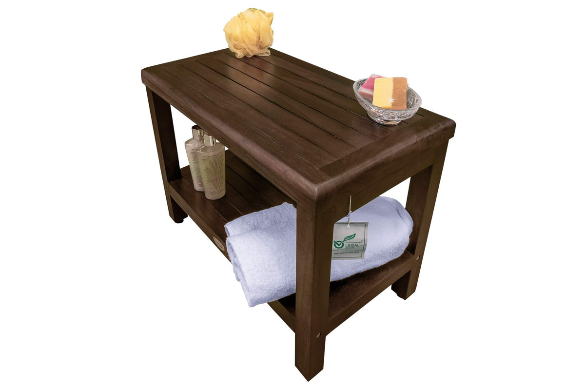 24" Teak Shower Bench with Shelf I1563