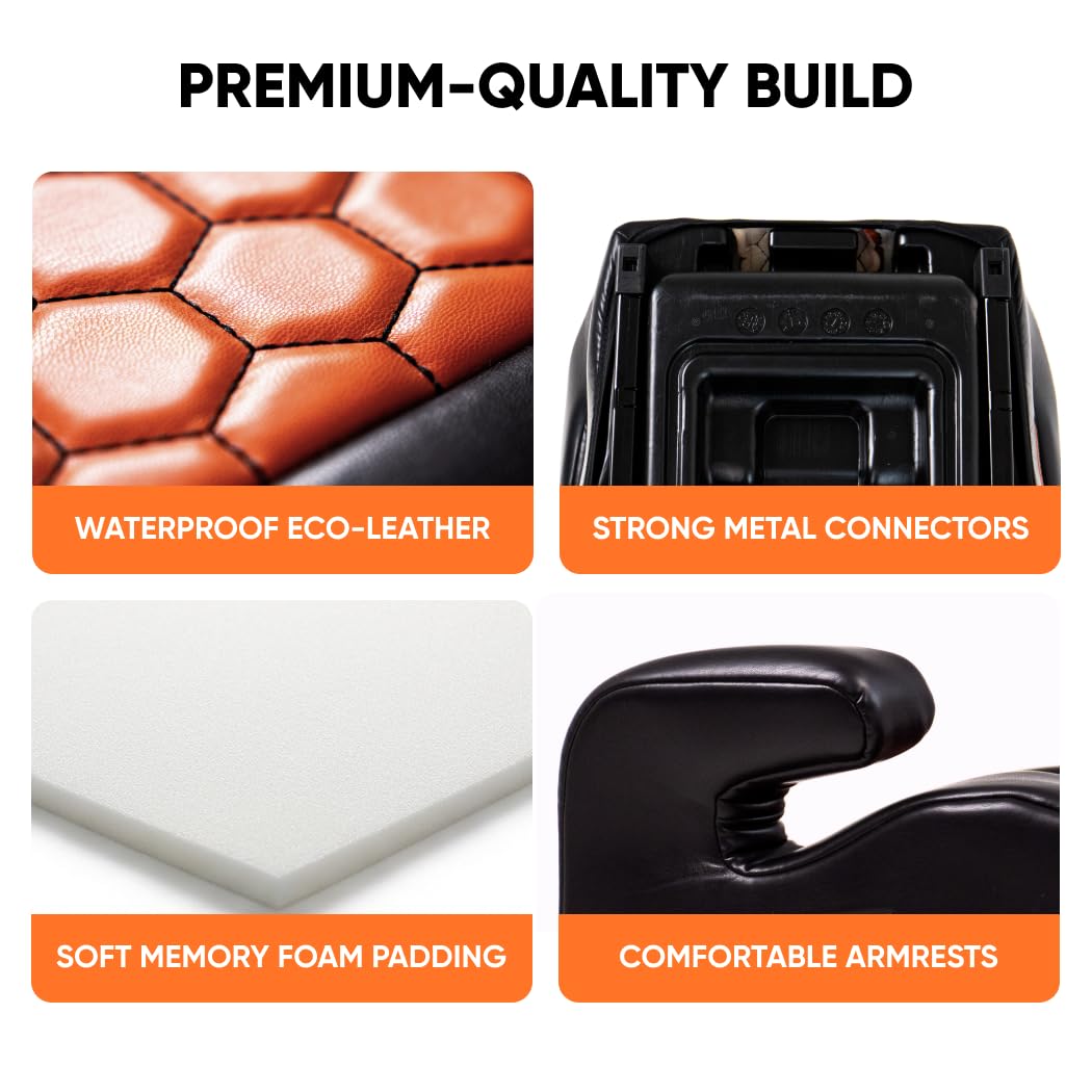 Black-Brown Backless Booster Seat with Latch and Waterproof Eco-Leather Seat Protector 2-Piece Set O57671