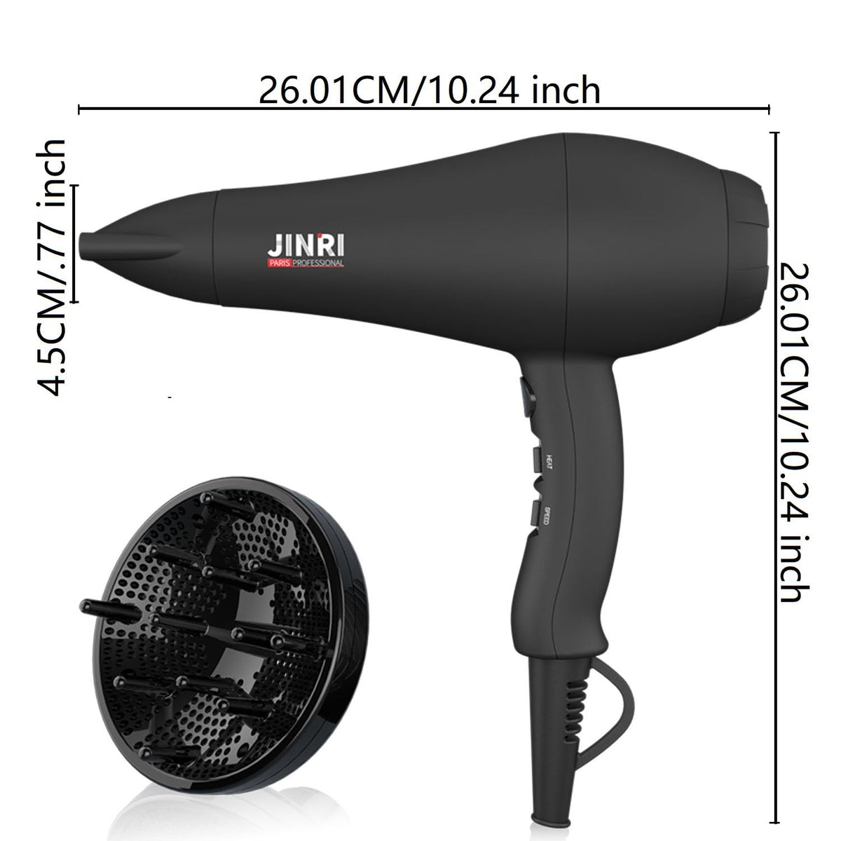 1875W Ionic Hair Dryer with Diffuser and Concentrator H700
