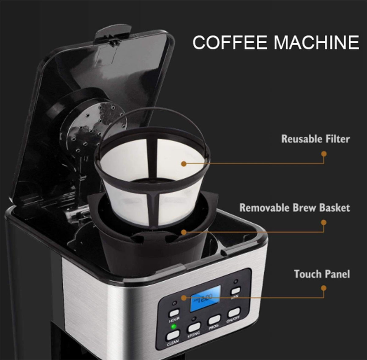 12 Cup Programmable Drip Coffee Maker with Glass Carafe N98630