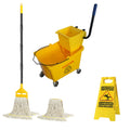 Commercial Mop Bucket with 2 Mop Heads and Caution Sign, 38 Quart R4611