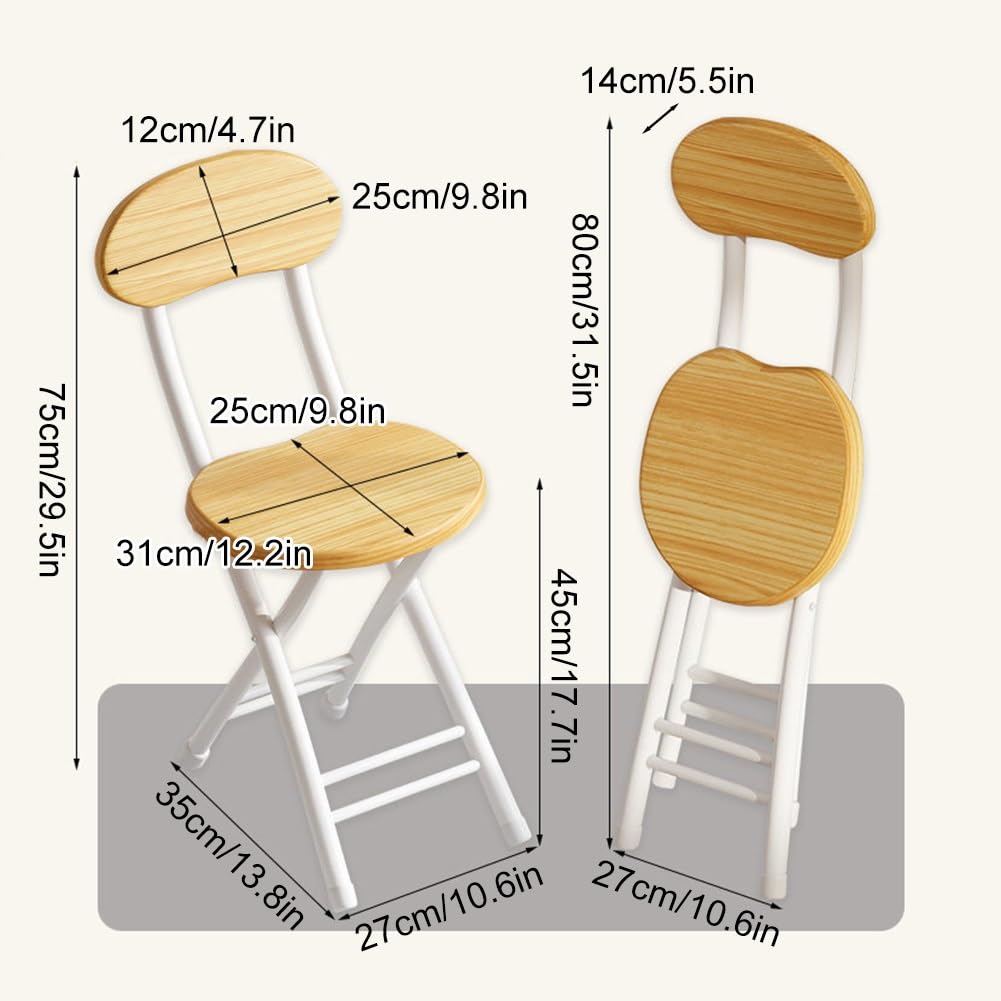 18 inch Folding Stool with Backrest, Portable Lightweight Metal Chair with Non-Slip Feet G118