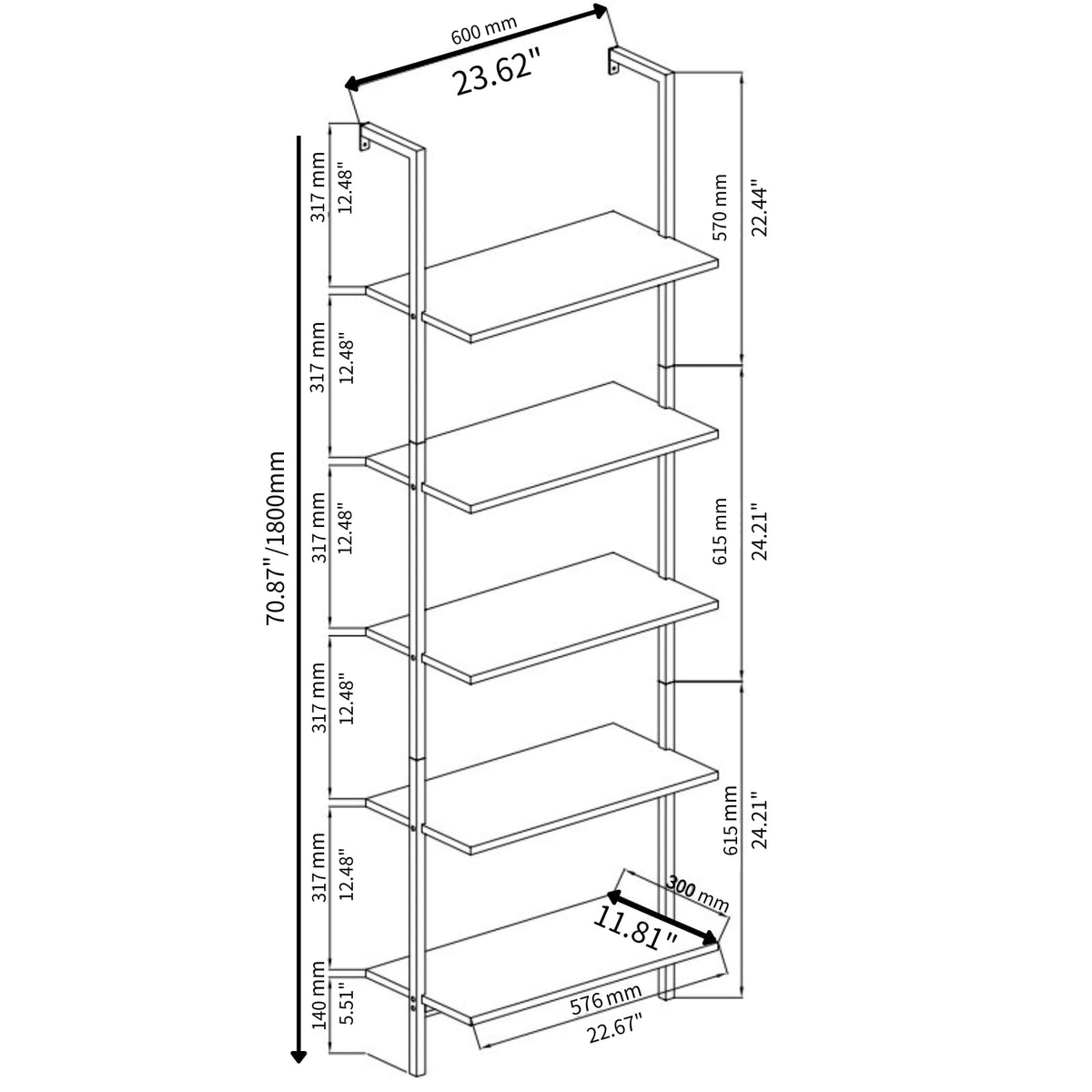 Rustic Brown 5 Tier Wall Mount Ladder Shelf U963