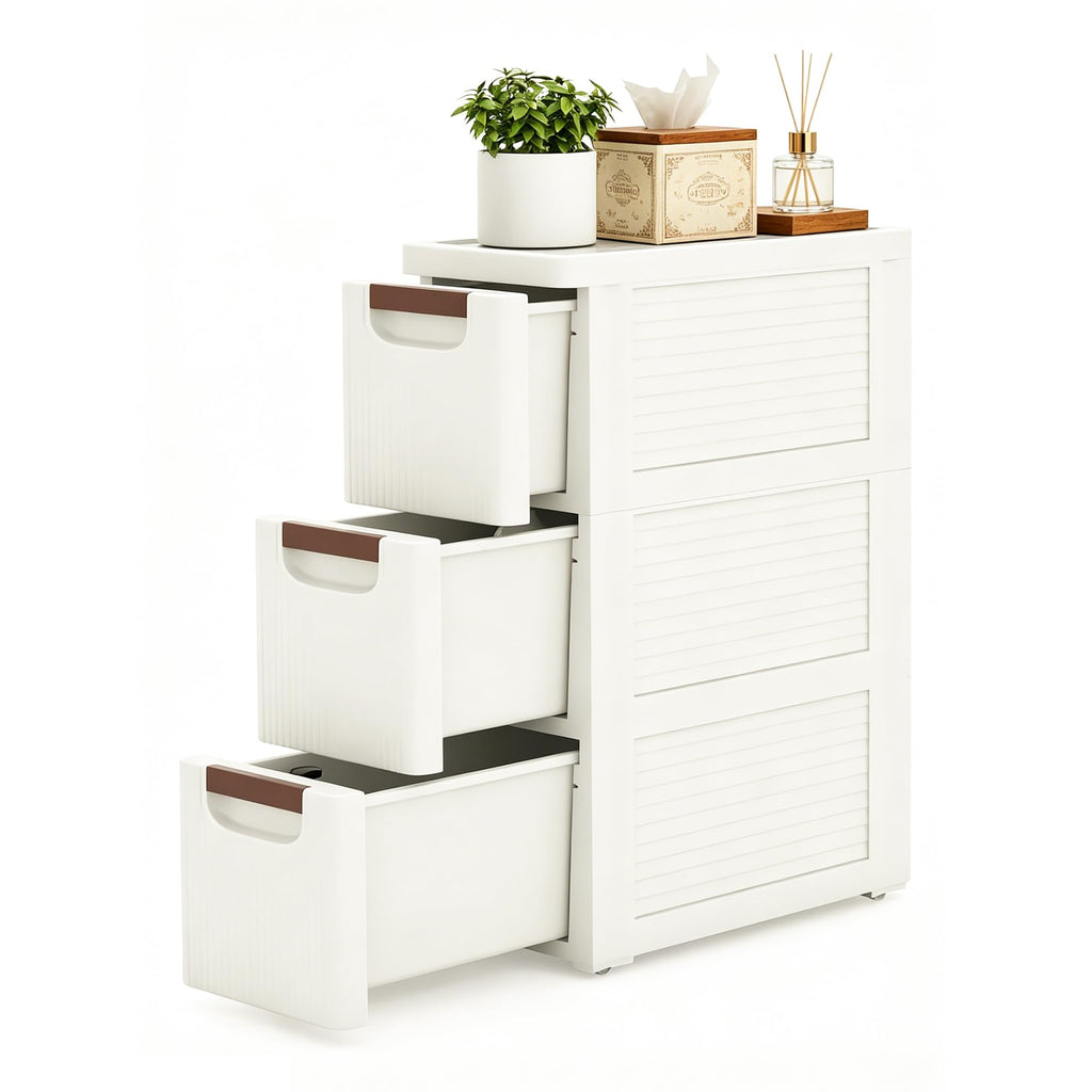 White 3 Drawers Narrow Plastic Bathroom Storage Cabinet E88808