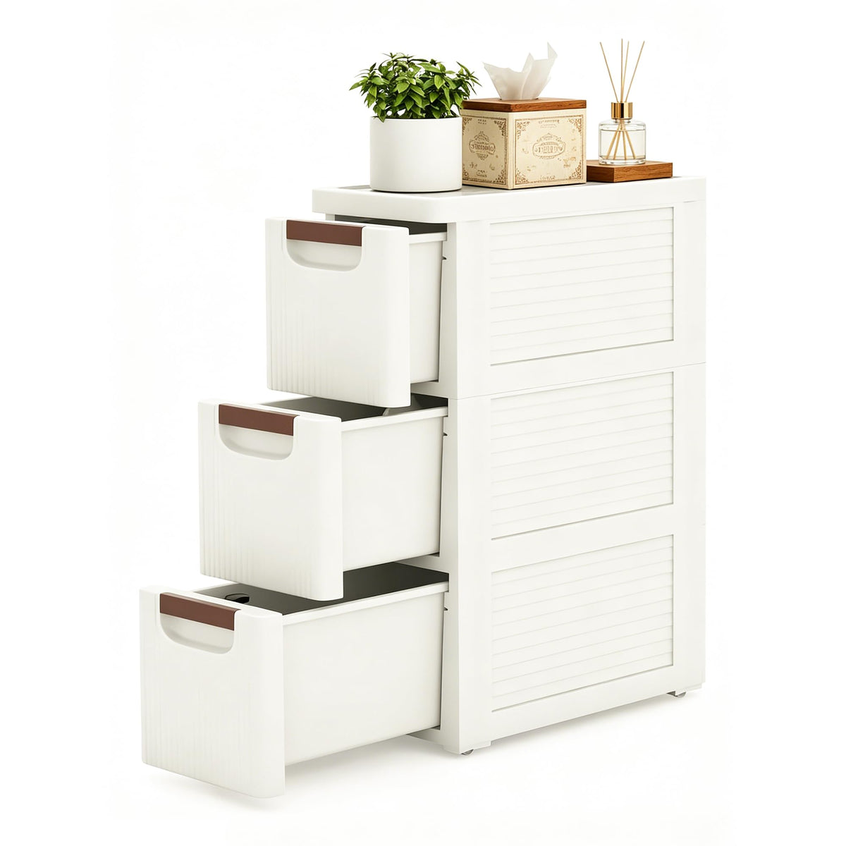 White 3 Drawers Narrow Plastic Bathroom Storage Cabinet E88808