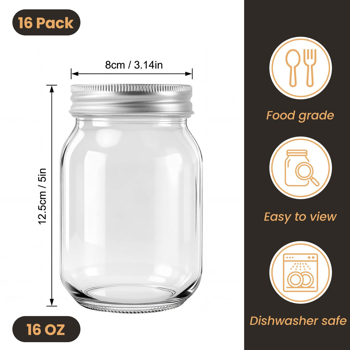 16 Pack 16 Oz Clear Glass Mason Jars M356288