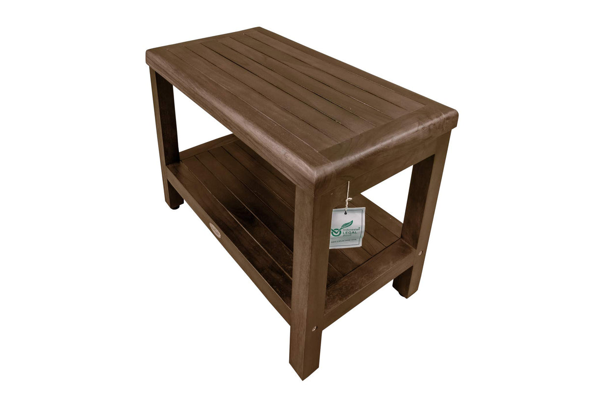 24" Teak Shower Bench with Shelf I1563