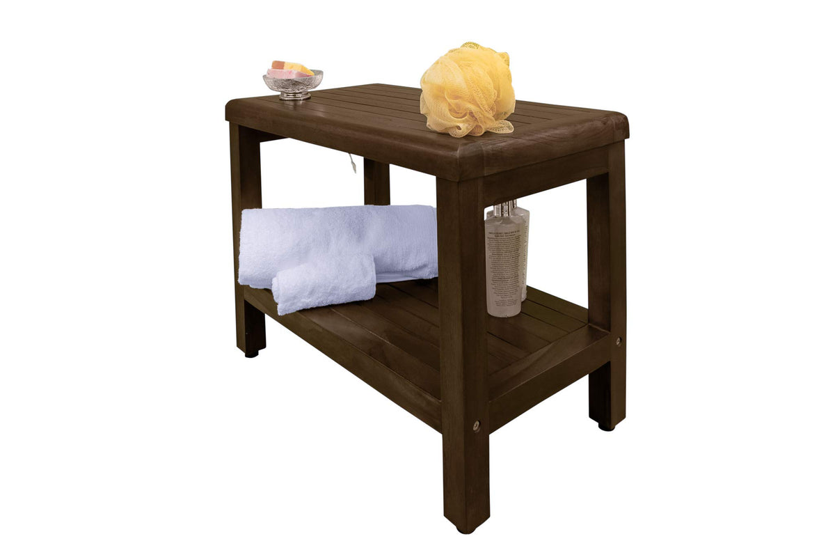 24" Teak Shower Bench with Shelf I1563
