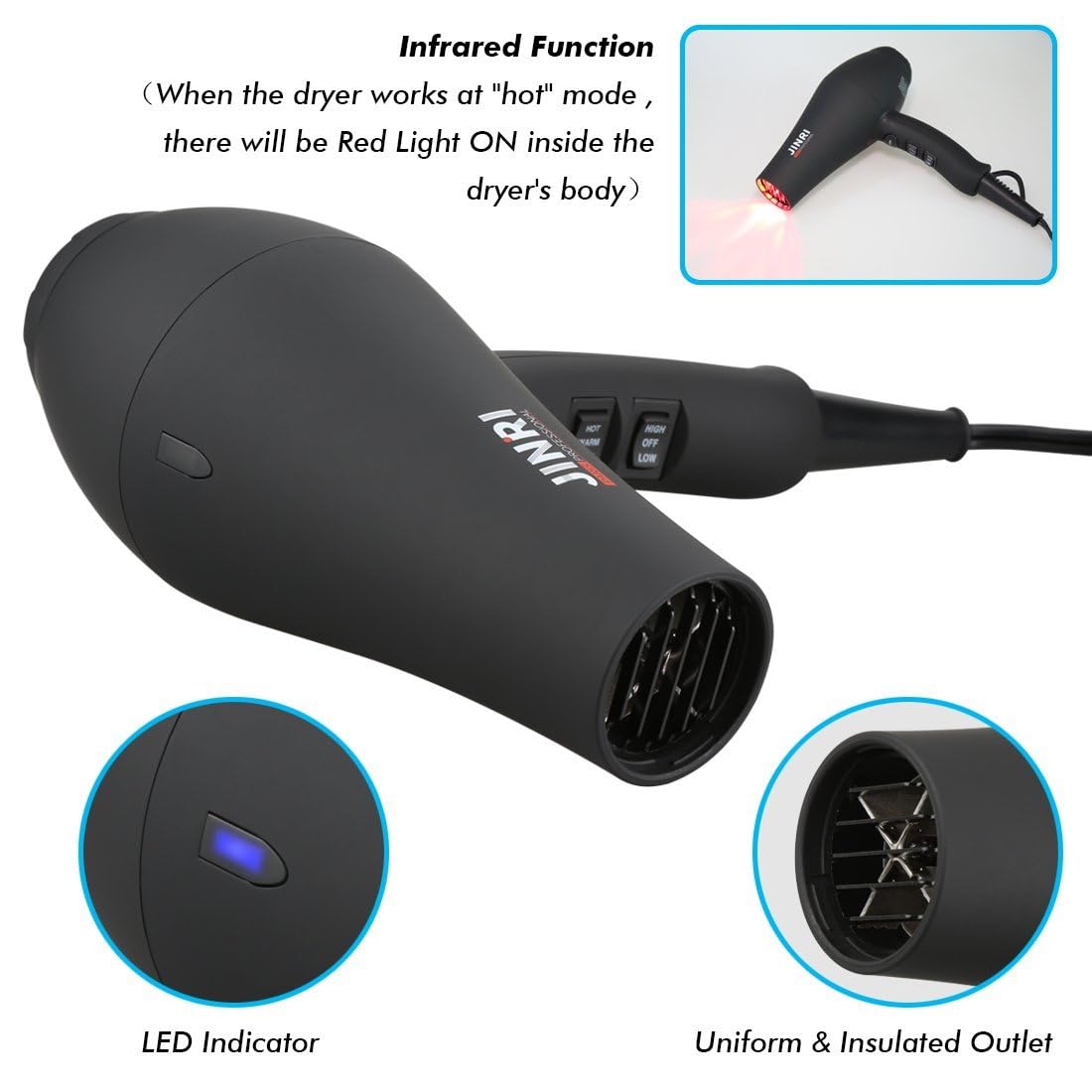 1875W Ionic Hair Dryer with Diffuser and Concentrator H700