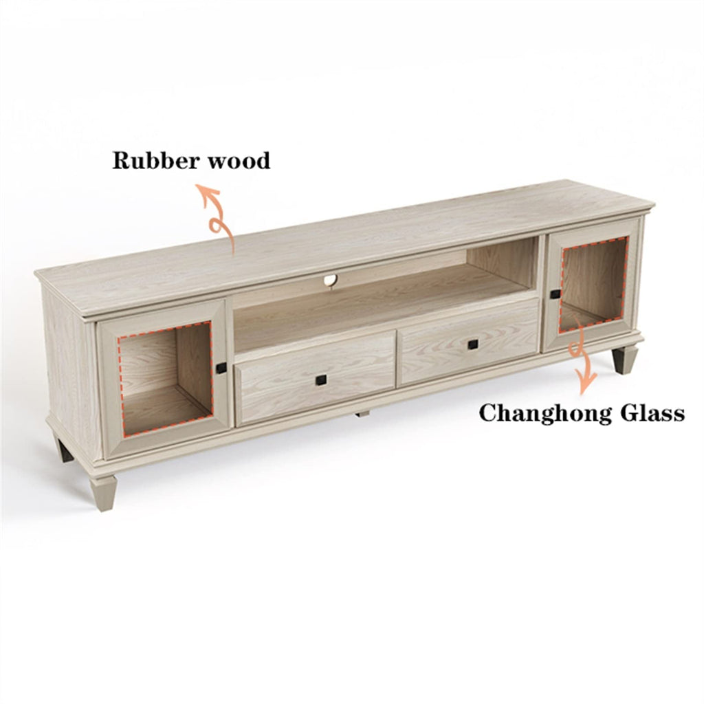 Modern TV Stand with 2 Drawers, 2 Storage Cabinets & 1 Open Shelf R859