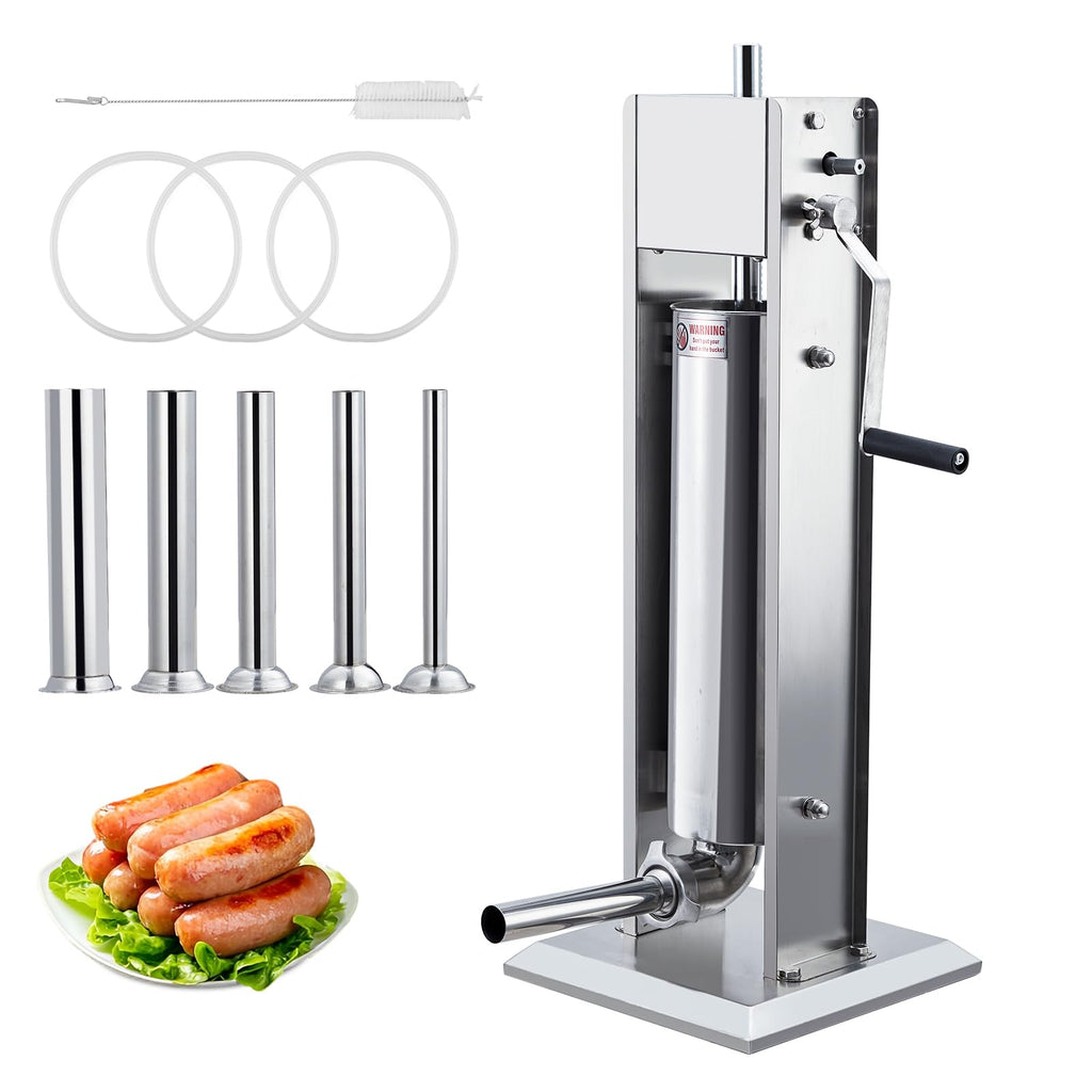 Manual 15LBS Stainless Steel Sausage Stuffer with 5 Stuffing Tubes Q31843