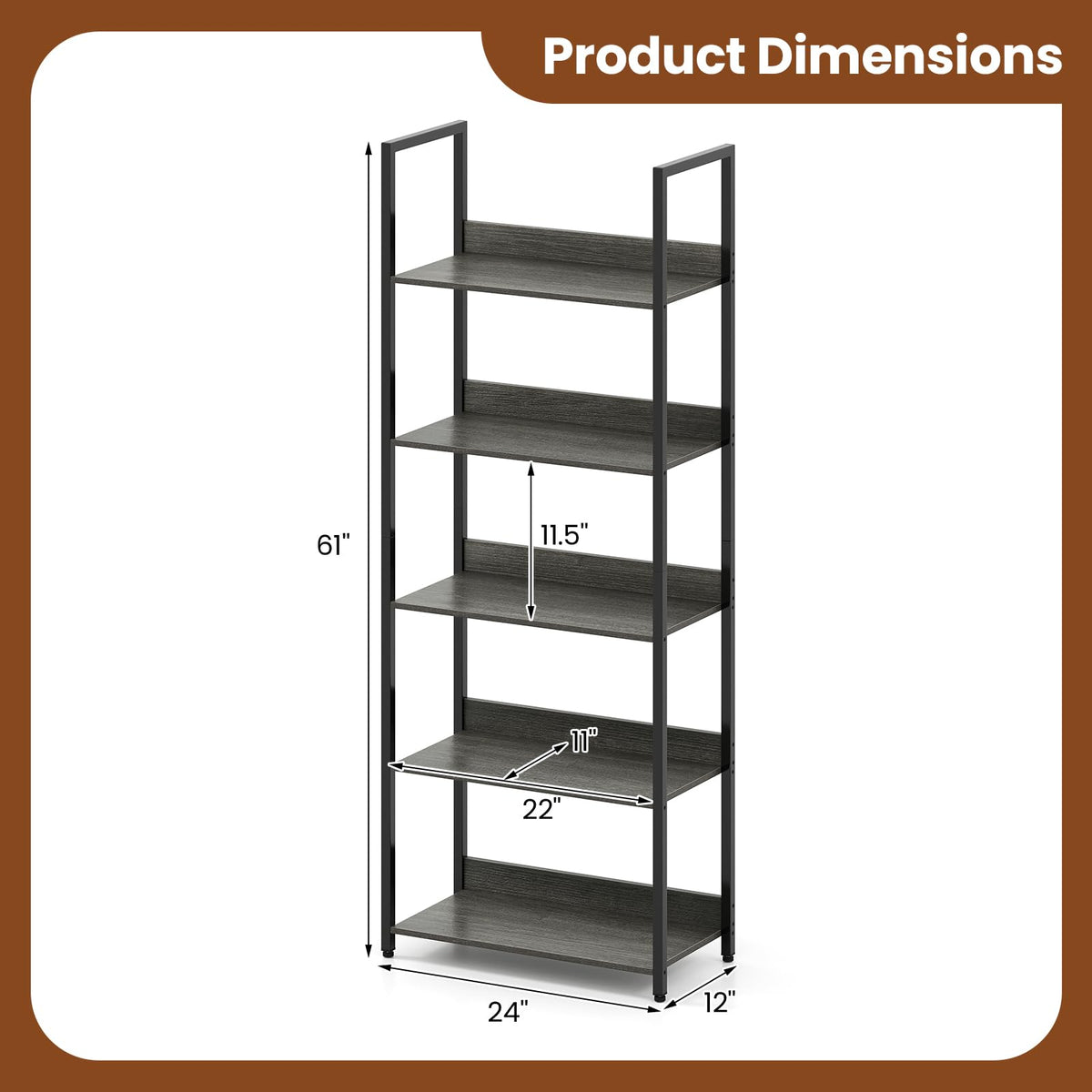 5-Tier Wooden Bookshelf Set of 2 M4496