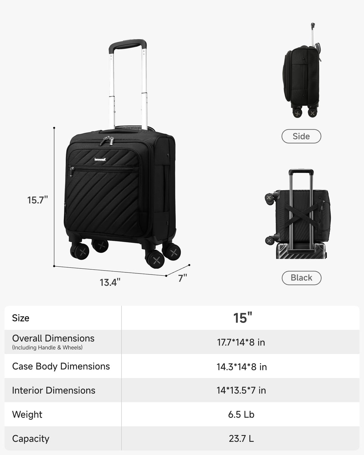 Black 15" Underseat Carry On Bag C392987