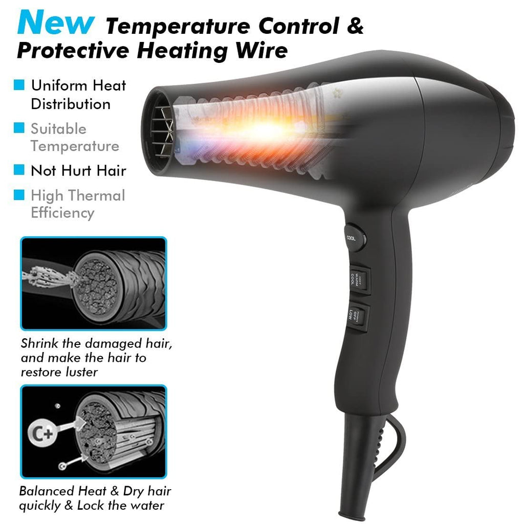 1875W Ionic Hair Dryer with Diffuser and Concentrator H700