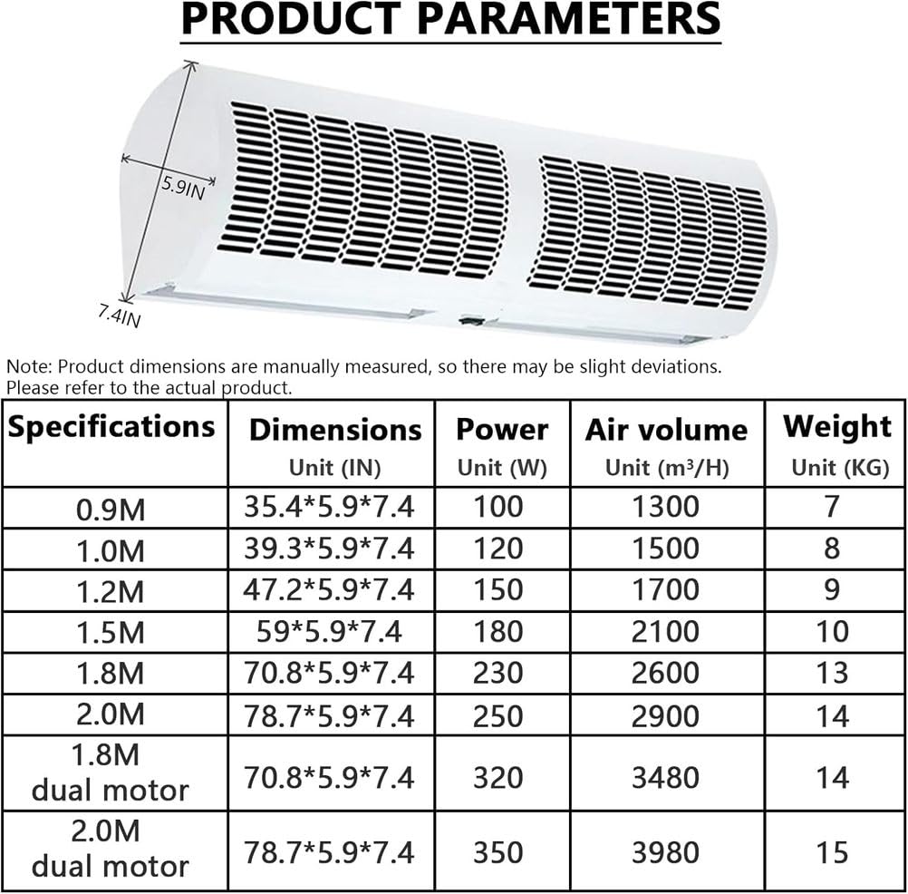 Wall Mounted Air Curtain, 2-Speed with Remote Control S450