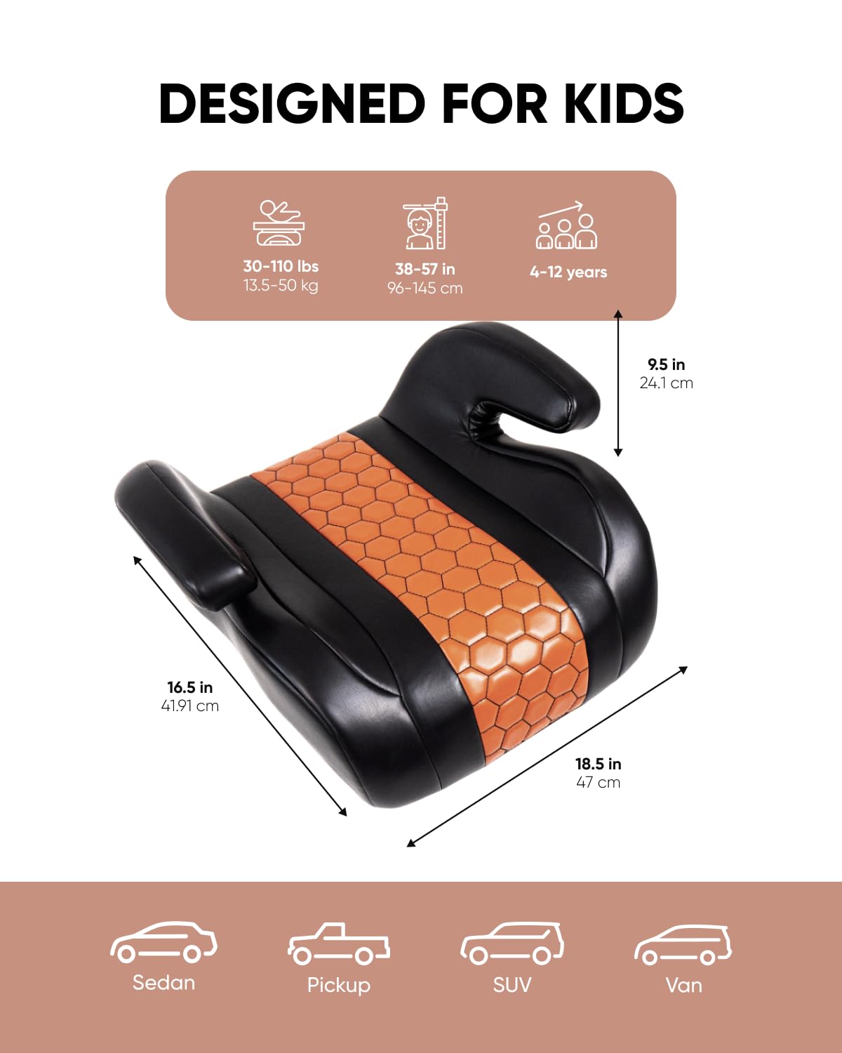 Black-Brown Backless Booster Seat with Latch and Waterproof Eco-Leather Seat Protector 2-Piece Set O57671