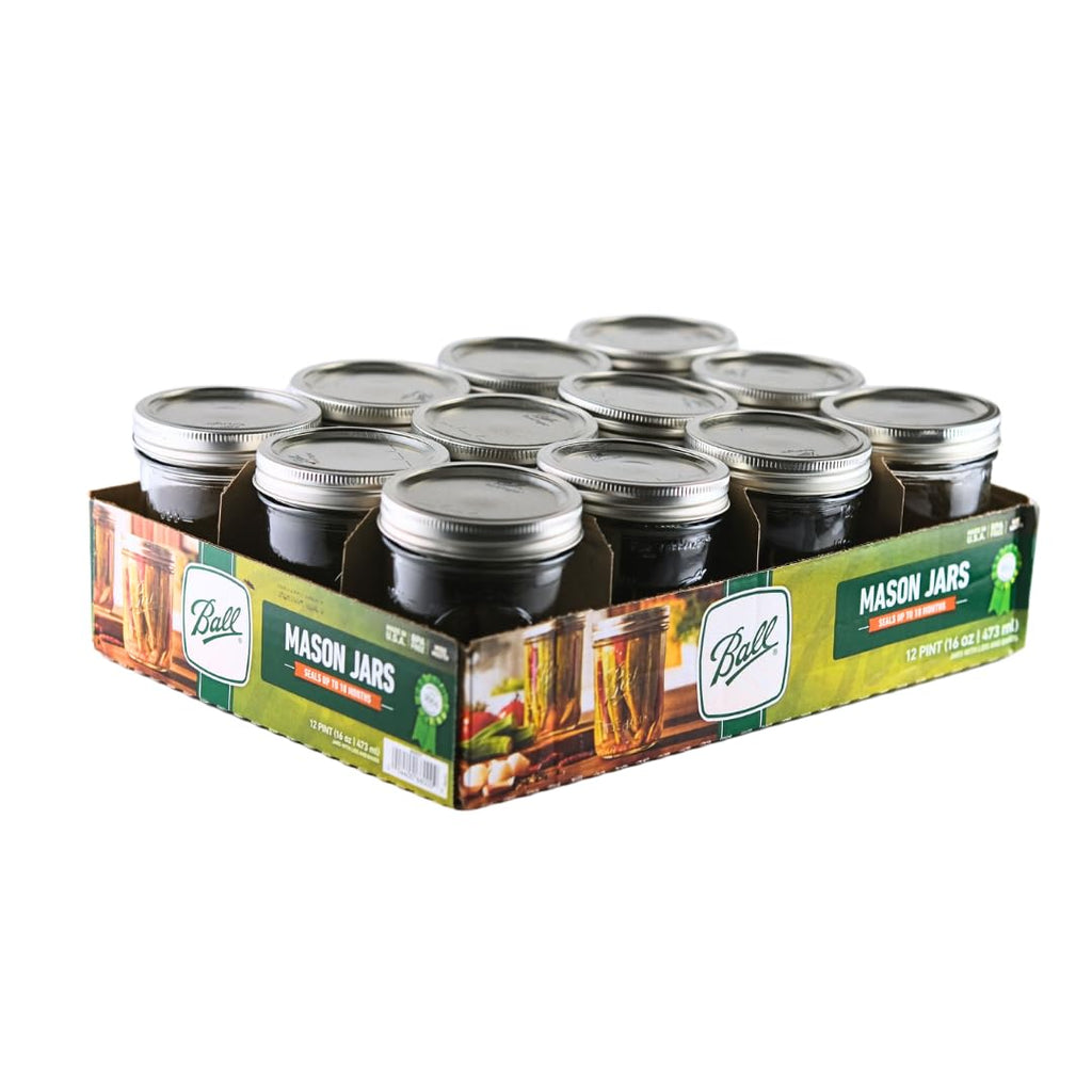 16oz Wide Mouth Glass Mason Jars with Lids & Bands, Set of 12 B11867