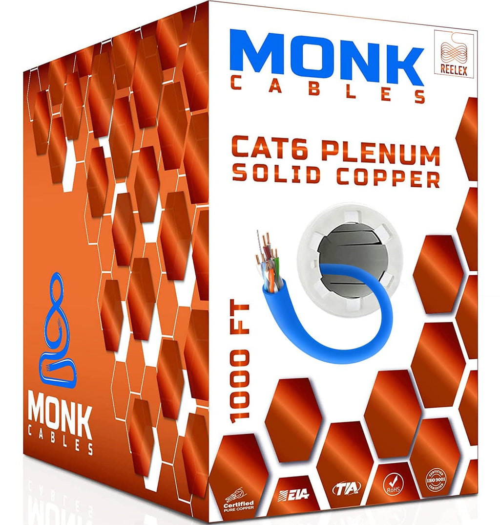 CAT 6 Ethernet Cable 1000ft Pure Bare Solid Copper 23AWG UTP CMP Plenum Blue P715277