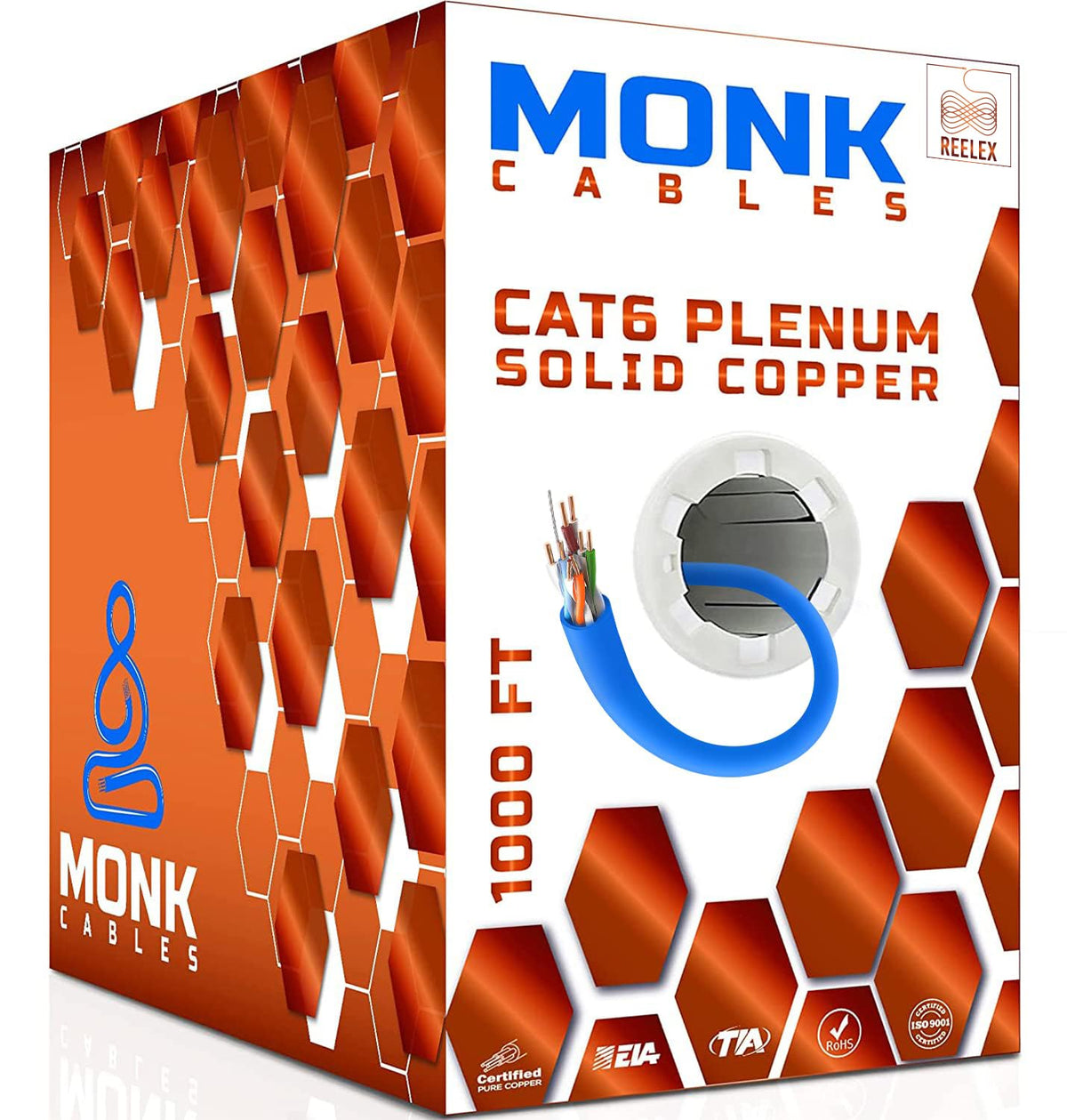 CAT 6 Ethernet Cable 1000ft Pure Bare Solid Copper 23AWG UTP CMP Plenum Blue P715277