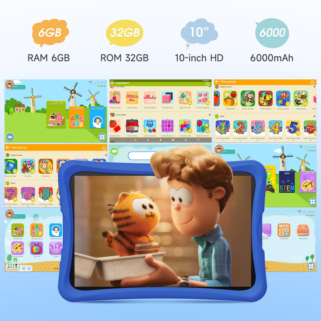 10.1" Kids Tablet 6GB RAM 32GB ROM Android 15 GO Blue I729350