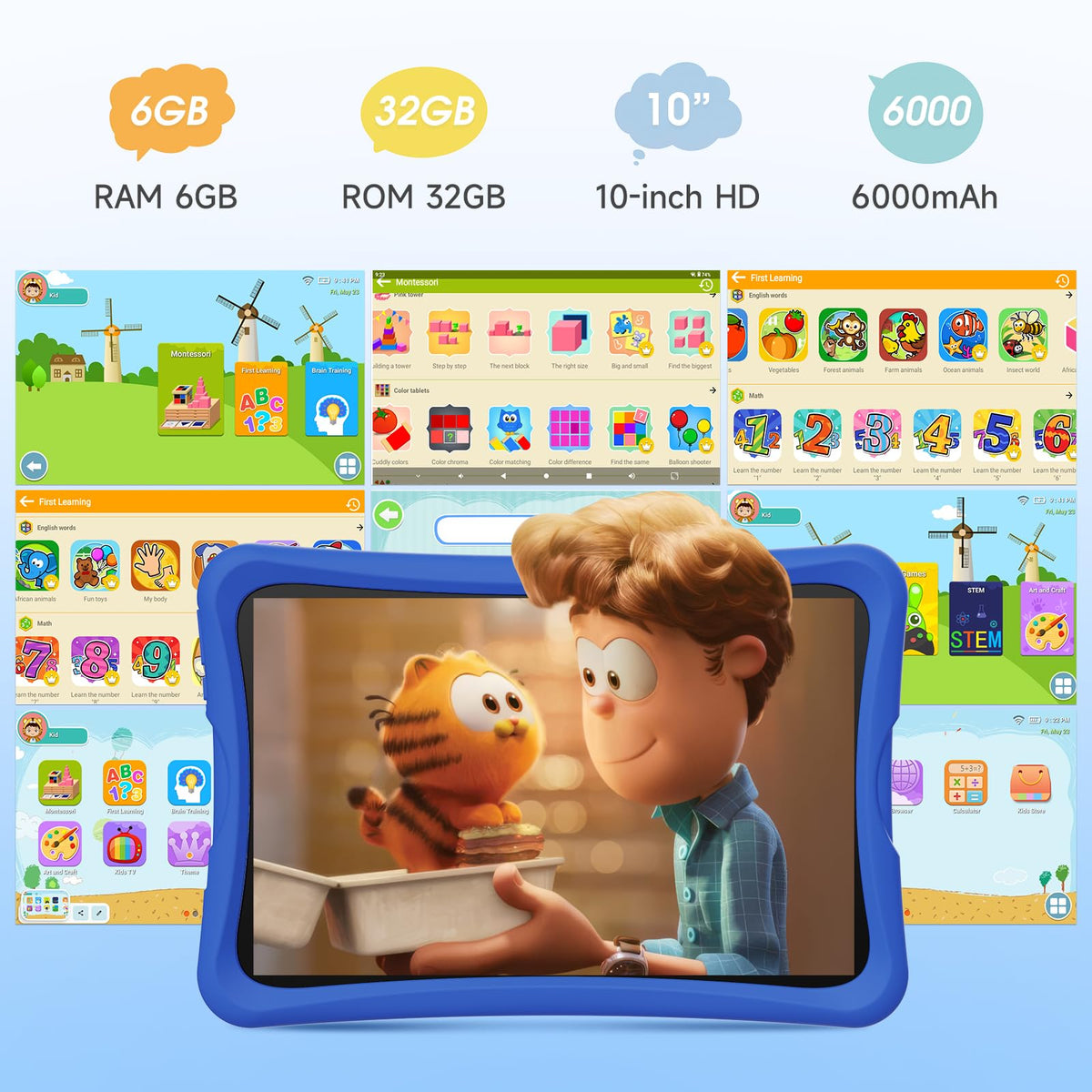 10.1" Kids Tablet 6GB RAM 32GB ROM Android 15 GO Blue I729350