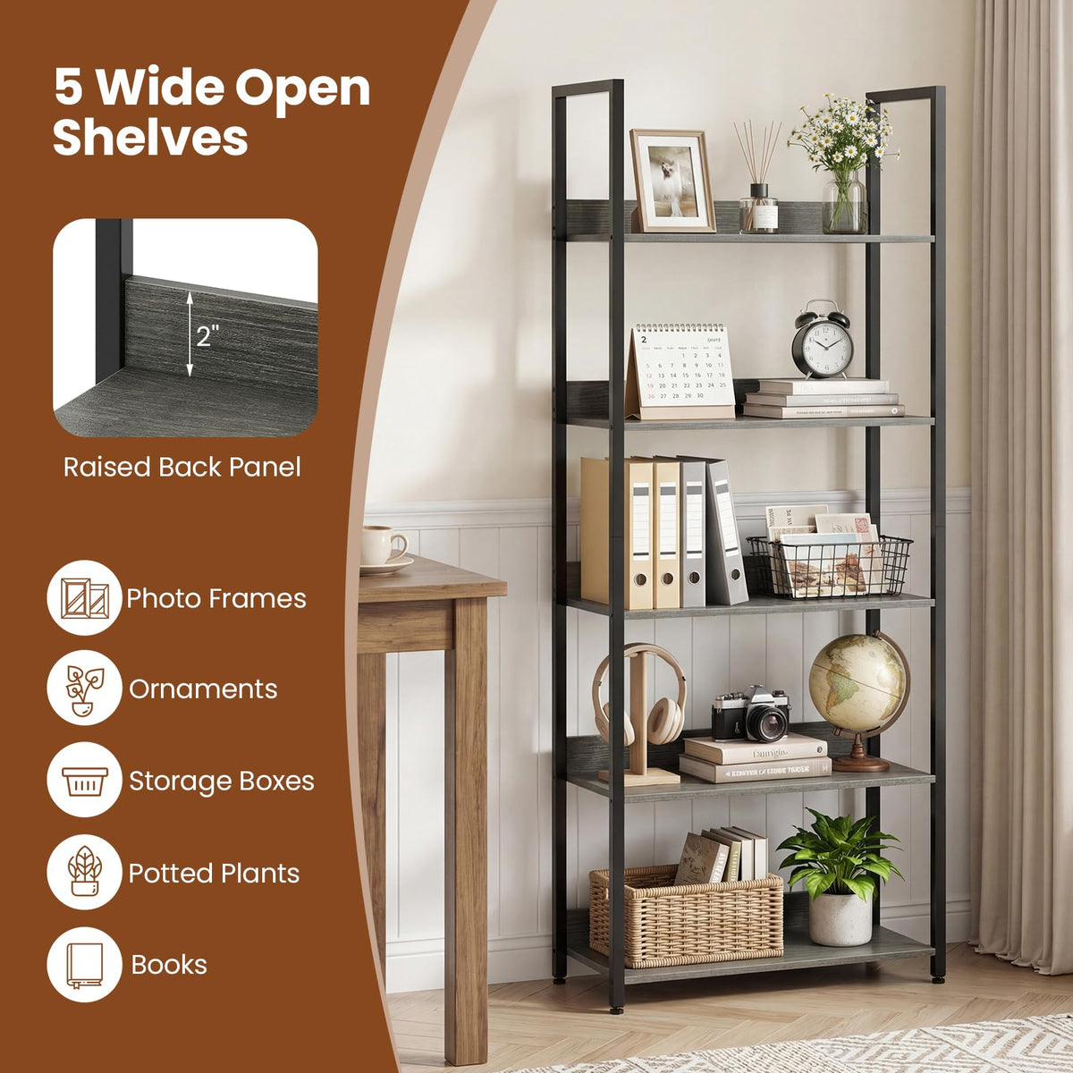 5-Tier Wooden Bookshelf Set of 2 M4496