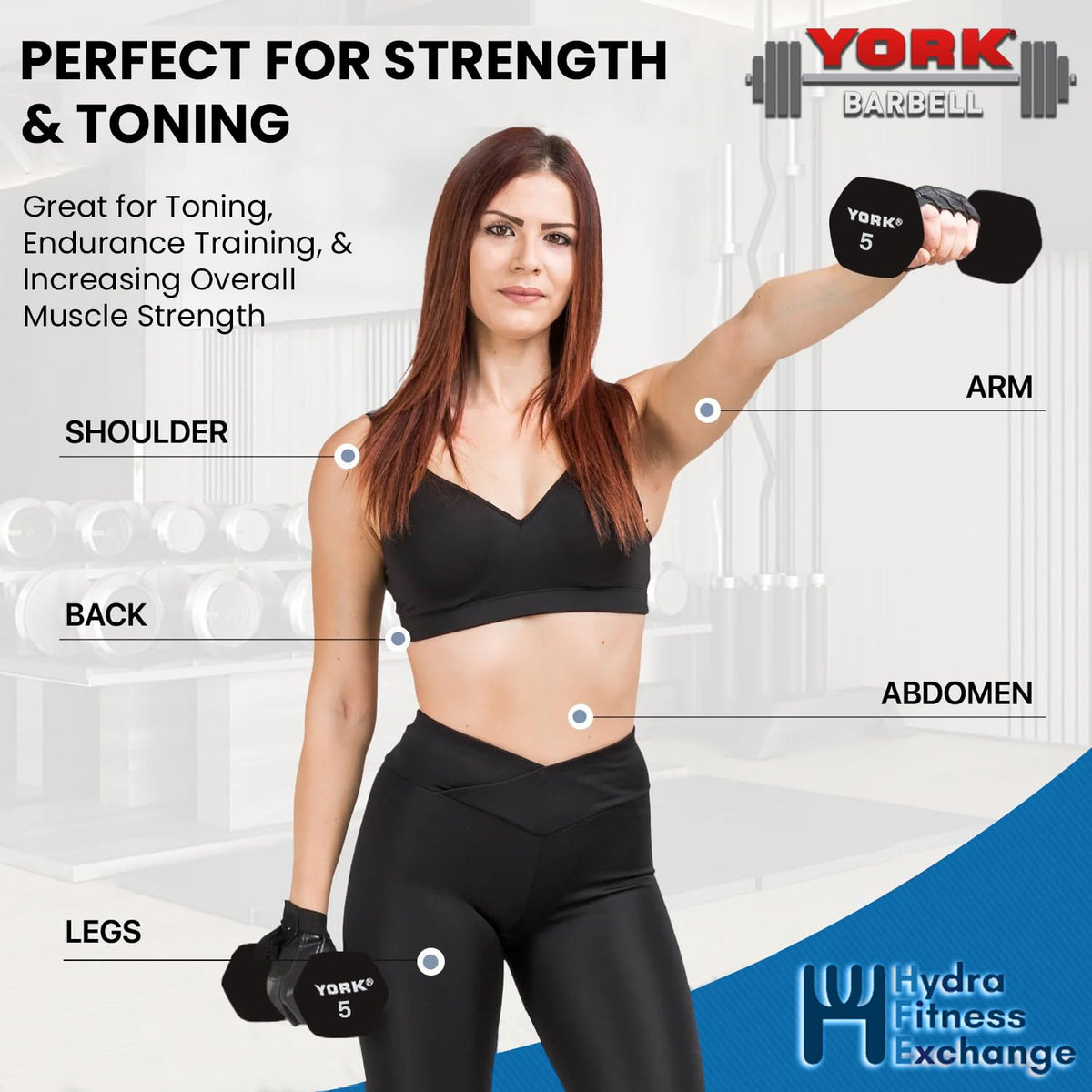 Neoprene Hexagon Dumbbells with Cast Ergo Handle, 10lb Pack of 4 G94956