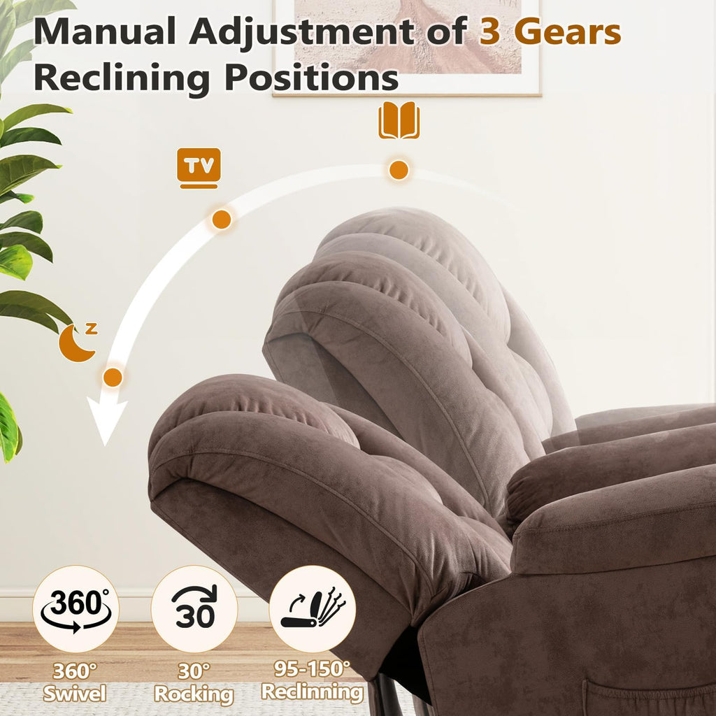 Oversized Manual Swivel Rocker Recliner Chair I582