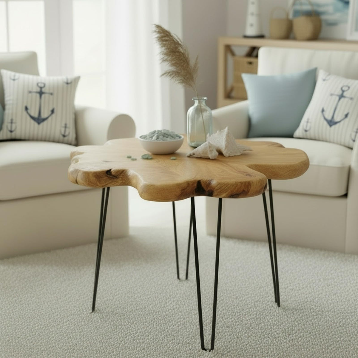 Flower-Shaped Live Edge Cedar Coffee Table N596