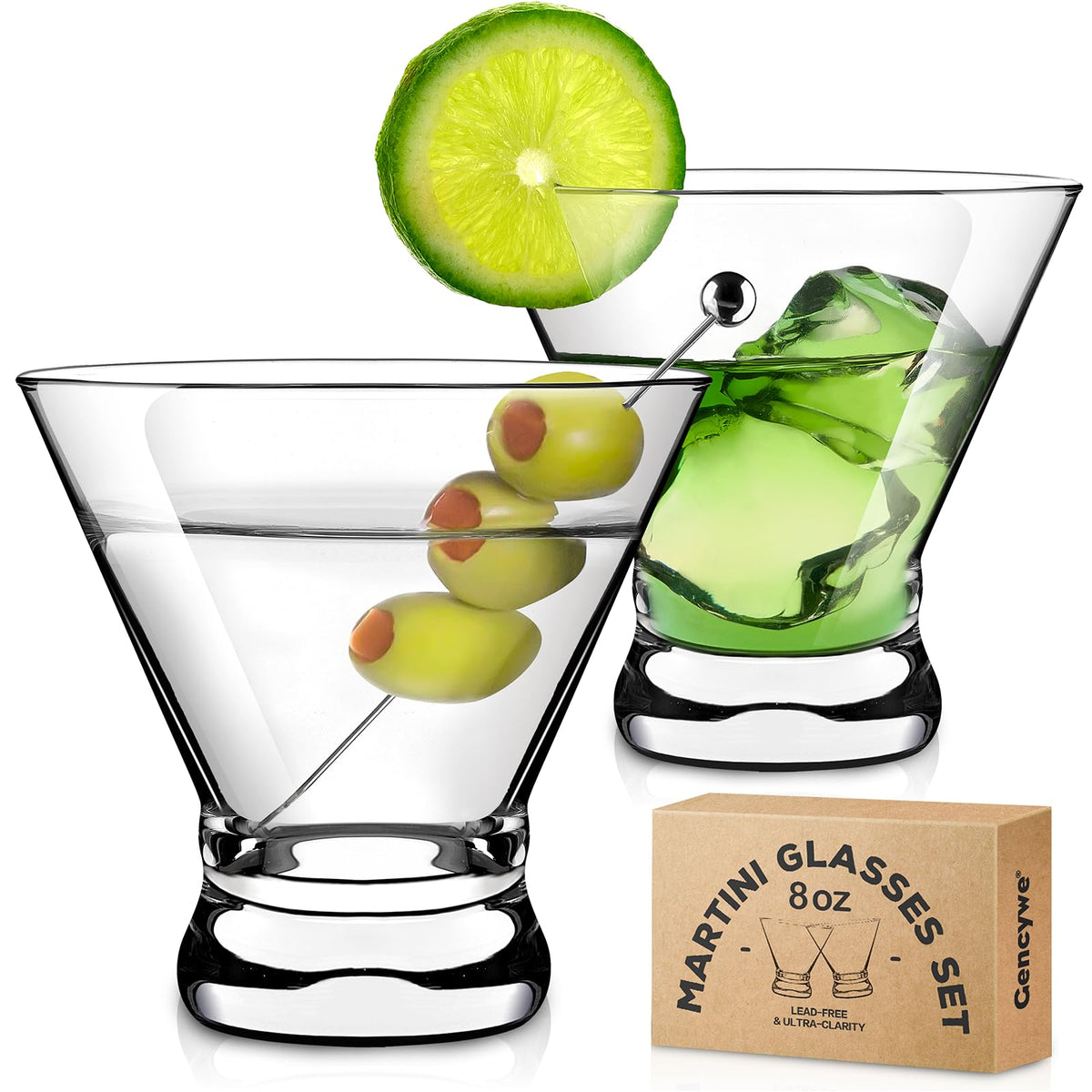 2 Pack 8 Ounce Stemless Martini Glasses T138