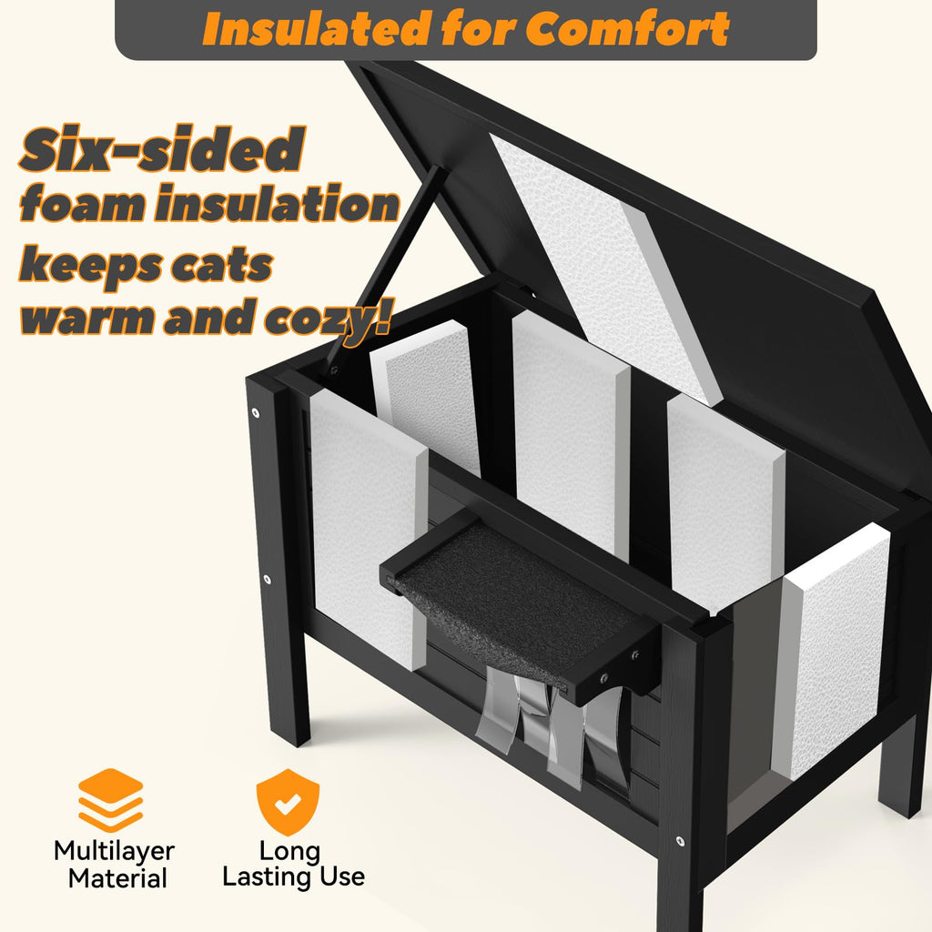 Weatherproof Insulated Solid Wood Outdoor Cat House M6066
