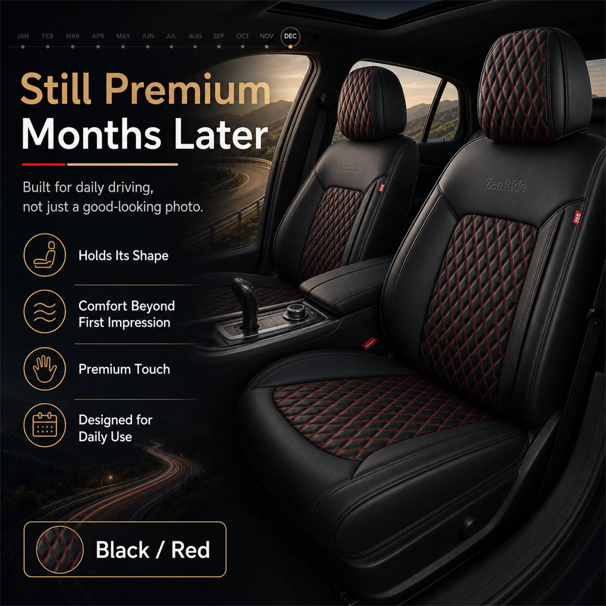 Black and Red Thick Nappa Leather Car Seat Covers Set of 2 W9927