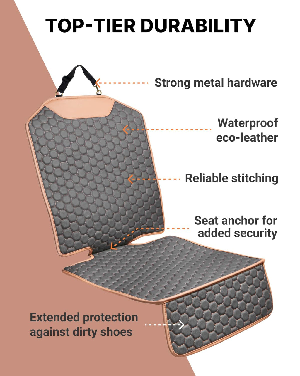 Black-Brown Backless Booster Seat with Latch and Waterproof Eco-Leather Seat Protector 2-Piece Set O57671