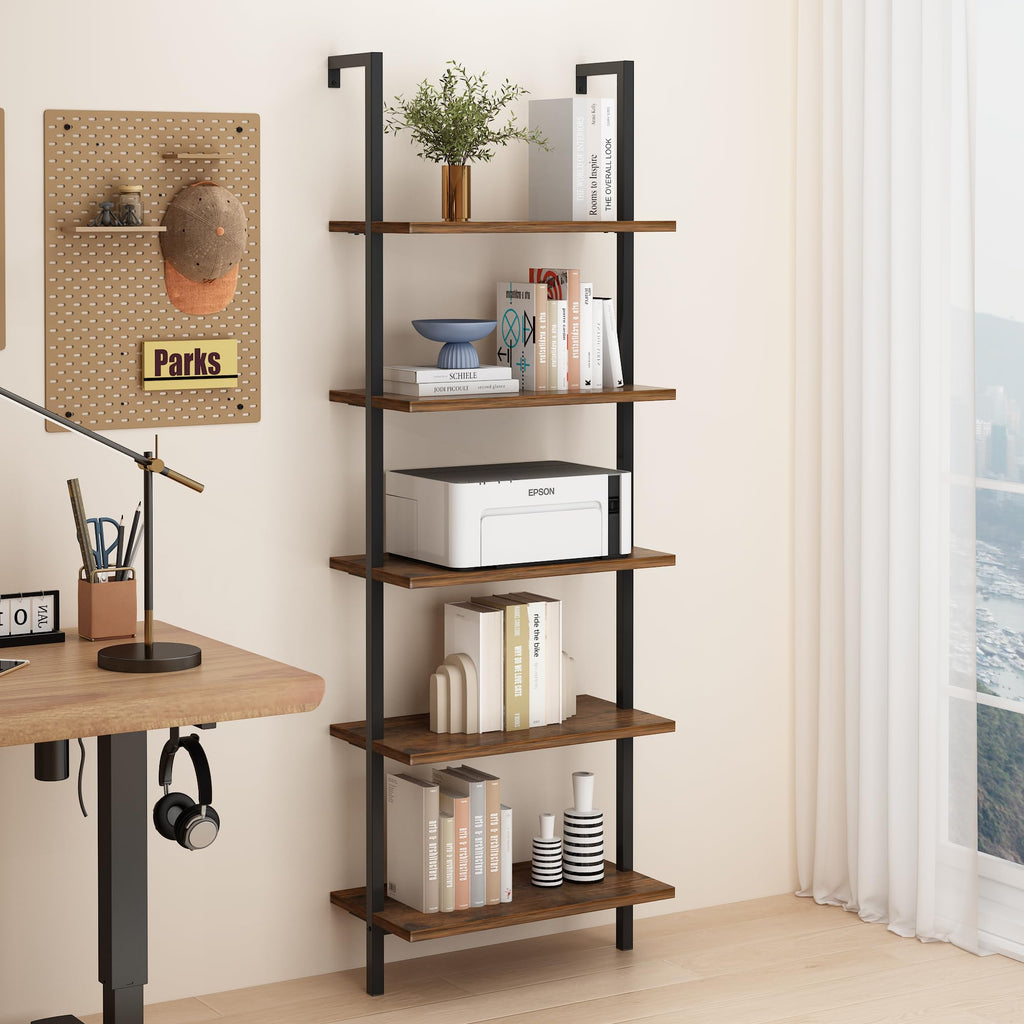 Rustic Brown 5 Tier Wall Mount Ladder Shelf U963