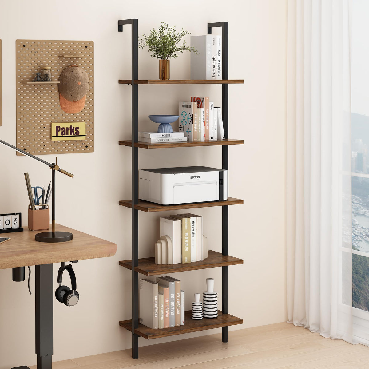 Rustic Brown 5 Tier Wall Mount Ladder Shelf U963
