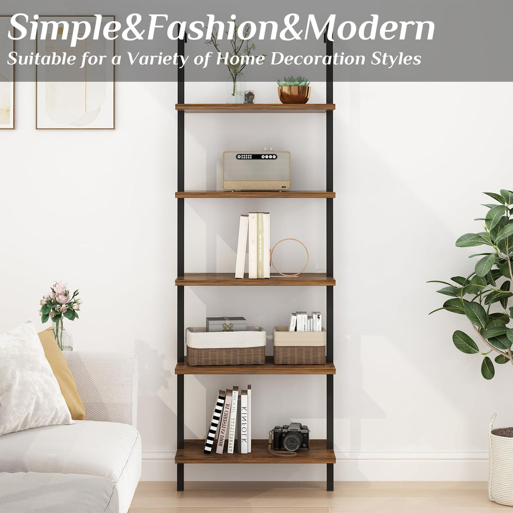 Rustic Brown 5 Tier Wall Mount Ladder Shelf U963