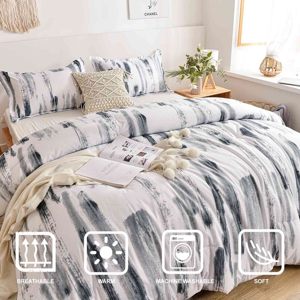 King 3pc Grey White Reversible Microfiber Comforter Set X4994