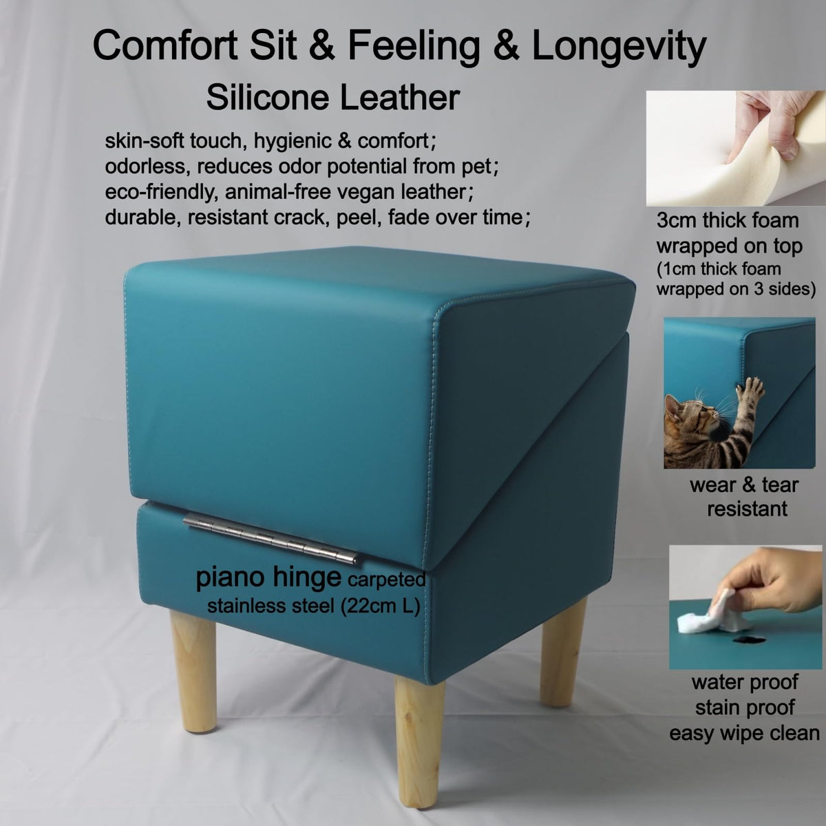 Foldable Dog Cat Stair Ramp Solid Wood Ottoman 18in H P73773