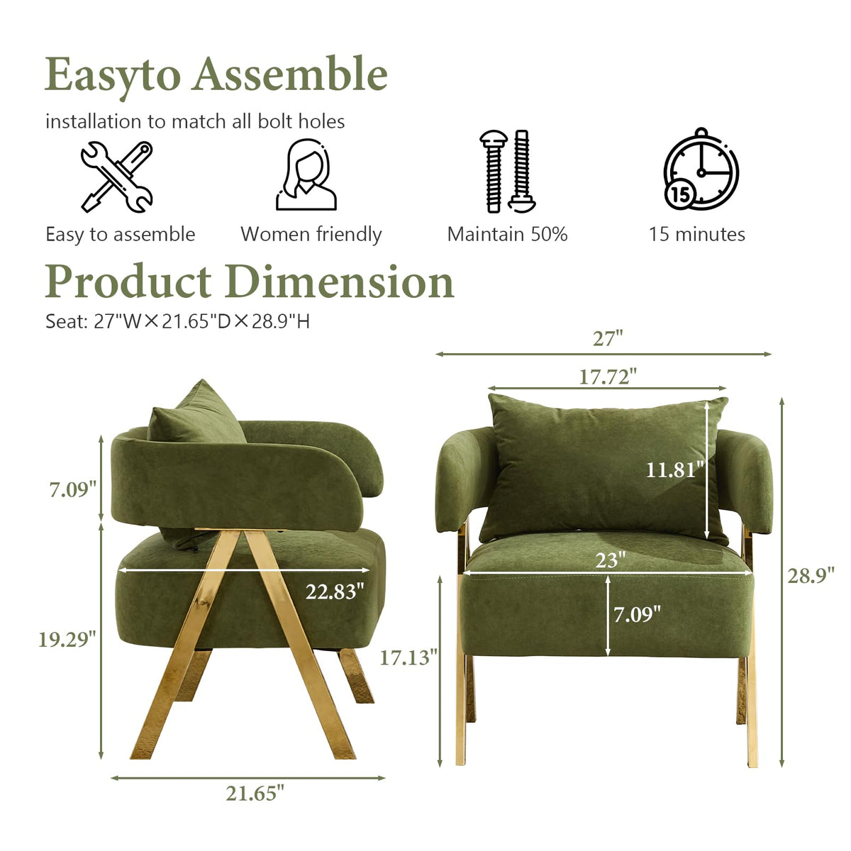 Green Velvet Accent Chairs Set of 2 H8035