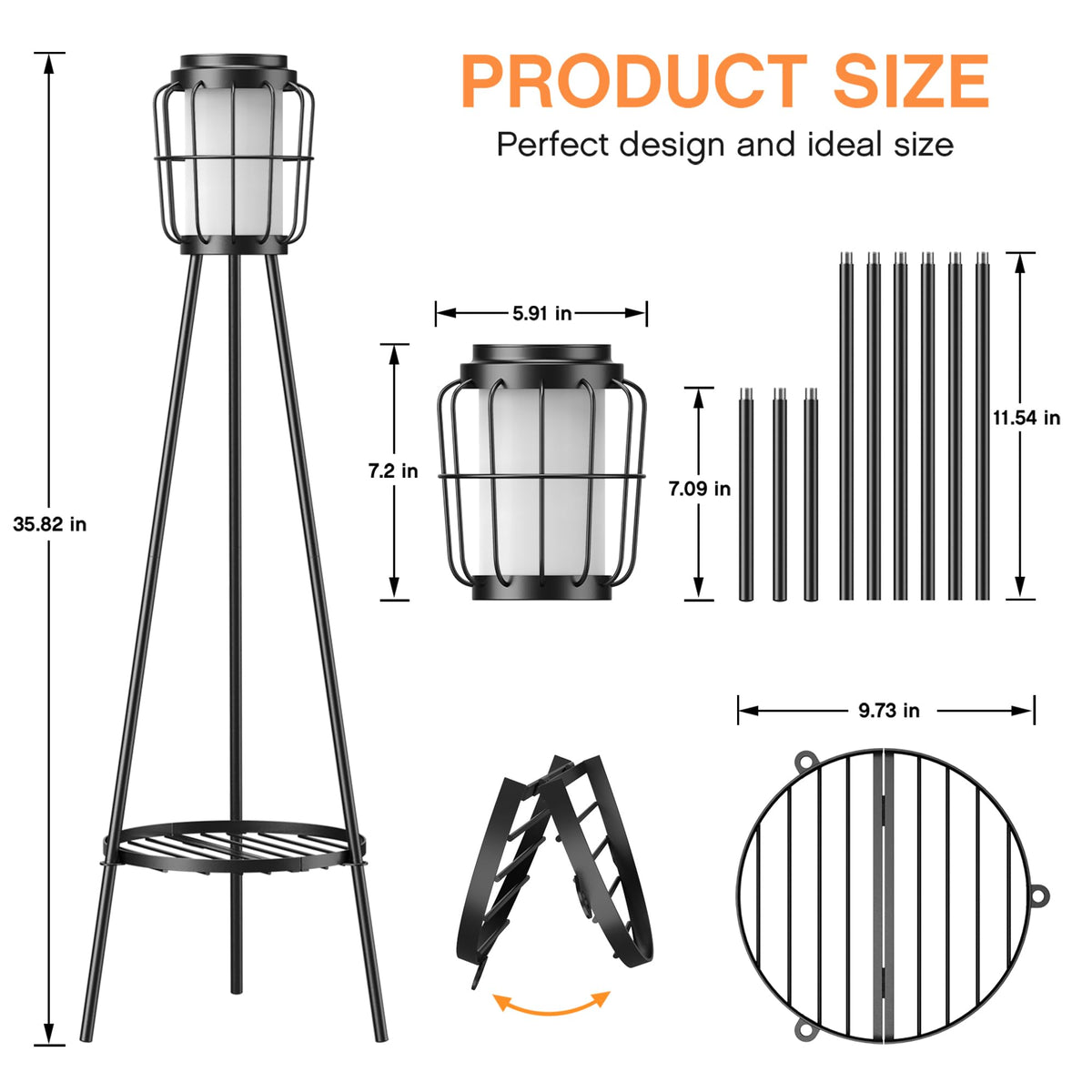 2 Pack Waterproof Solar Floor Lamp & Metal Planter Holder E2655
