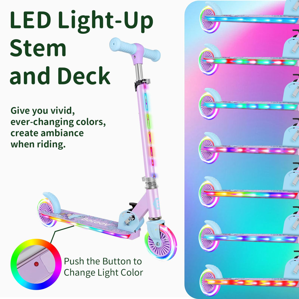 2 Wheel Folding Lightweight Kick Scooter with Light-Up Wheels A668
